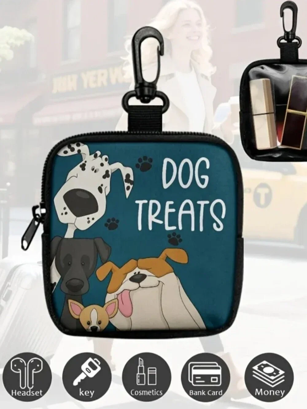 Dog Treat Pouch with Clip - Teal Dog Treats Design